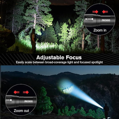 RECHOO 4Pack LED Flashlight, Bright Small Flashlights High Lumens with 3 Modes, Pocket Mini Flashlight Battery Powered, Flash Light Adjustable Focus, Waterproof Flashlights for Home Emergency Camping