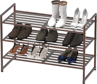 Simple Houseware 3-Tier Stackable Metal Panel Shoes Rack, Bronze
