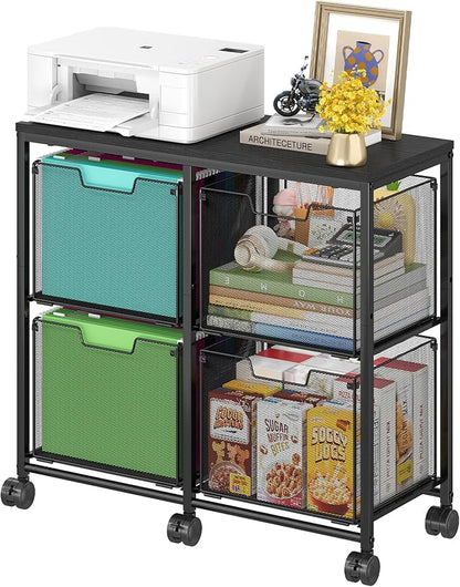 4 Drawer Lateral File Cabinet, Mobile Filing Cabinet, Printer Stand with Wheels Under Desk Storage Office Storage Cabinet Fits Letter Size for Home Office, Black
