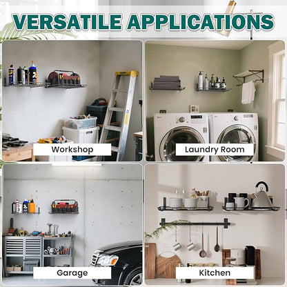 EVERHANGER Garage Wall Shelves 12x18 Inch, Wall Mounted Storage Shelf, Metal Shelf Rack, Heavy-Duty Shelf Organizer 2 Pack, Black
