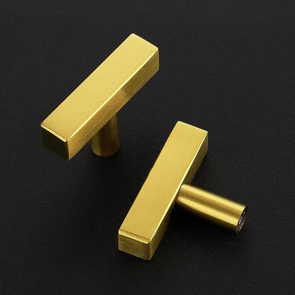 5 Pack Gold Cabinet Knobs - Sqaure Bar Cabinet Pulls Brushed Brass Knobs for Kitchen Drawer Stainless Steel Dresser Pulls for Kitchen Hardware 2in Length Single Hole