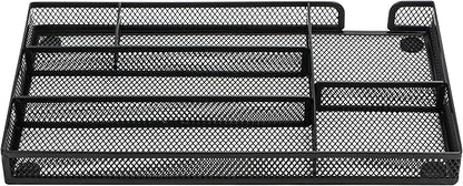 Annova Desk Drawer Organizer Tray for Office Organization - Metal Mesh - Storage Tray with Dividers for Pens, Desktop Accessories, Bathroom, Kitchen, Makeup and Office Supplies (Small, Black)