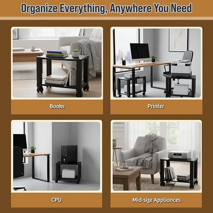 Home-Complete Printer Stand-2-Tier Under Desk Table for Fax, Scanner, Printer, Office Supplies-Compact and Mobile with Wheels for Portable Storage
