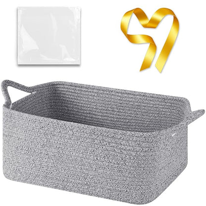 Large Empty Gift Baskets for Baby Shower, 16.5" L x 12.6" W x 7" H Cute Woven Storage Basket with Gift Bags and Ribbons, Small Rope Toy Basket with Handles, Cat Dog Pet Toy Organizer - Grey