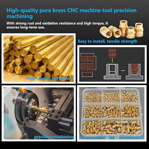 600+7Pcs M2 M2.5 M3 M4 M5 M6 Premium Brass Threaded Inserts, Metric Brass Knurled Nuts Assortment Kit, with Heat Set Insert Tool, for Plastic and 3D Printing Components, All-in-one Solutions