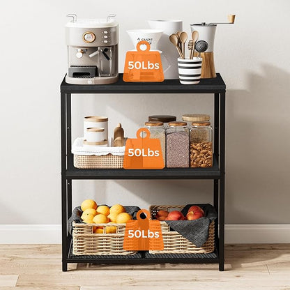 Kitchen Island with 3 Shelves, Kitchen Shelf with Large Workstation, Bakers Rack, Workbench, Metal Frame, Black