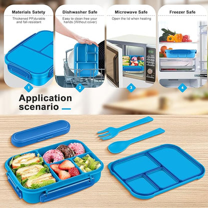 Lunch Box Kids,Bento Box Adult,Leakproof Lunch Containers for Adults/Kids/Toddler,1200ML-4 Compartments bento Lunch box with Utensil,Microwave & Dishwasher & Freezer Safe (Blue)