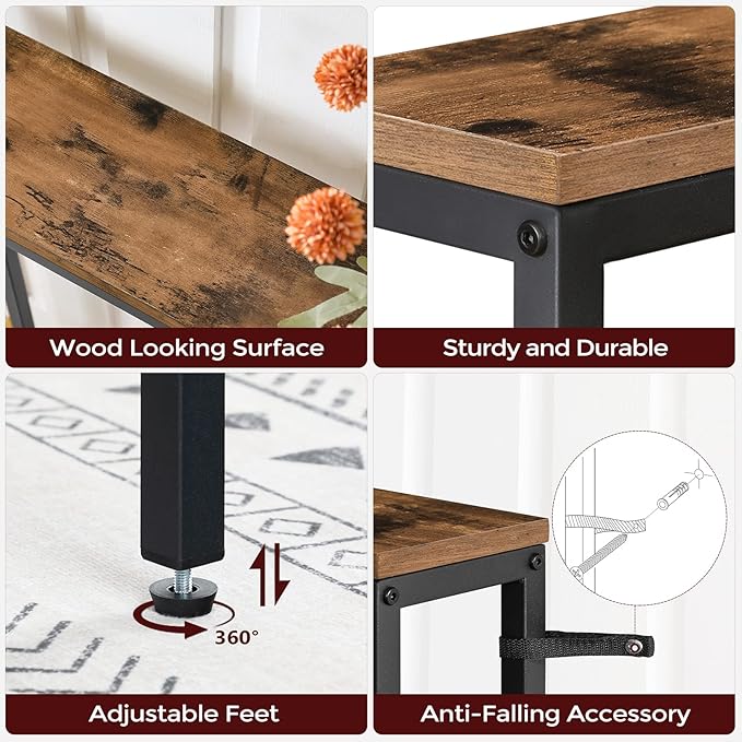 Skinny Console Table with Power Outlets, 70.9" Narrow Sofa Table, Behind Couch Table with Charging Station, Sofa Hallway Table for Plants, Living Room CTHR185E01