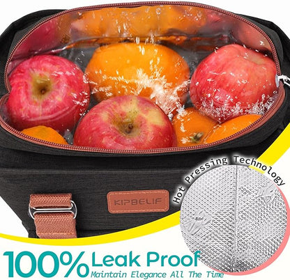 KIPBELIF Cute&Classy Roomy Insulated Lunch Bags for Women - Stylish & Functional Large Tote Adult Lunch Box for Working & Picnic(Standard,Classic Black)