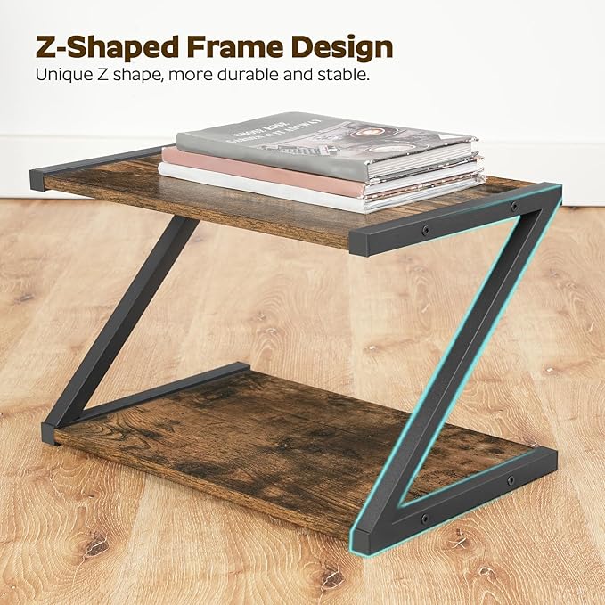 Desktop Printer Stand, 2-Tier Printer Table with Storage Shelf, Under Desk Printer Stand for Office, Open Organizer Shelf, Easy Assembly, Rustic Brown PS02BR