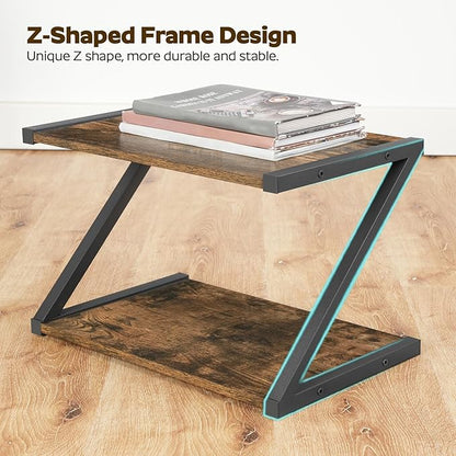 Desktop Printer Stand, 2-Tier Printer Table with Storage Shelf, Under Desk Printer Stand for Office, Open Organizer Shelf, Easy Assembly, Rustic Brown PS02BR