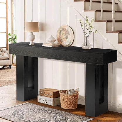 Depeht 63" Long Entryway Console Table, Wooden Farmhouse Sofa Behind Couch Table with Thickened Base, Large Industrial Hallway Accent Furniture for Living Room, Entrance, Foyer, Hallway (Black)