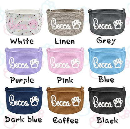 Personalized Dog Cat Toy Storage Basket Bin with Name Custom Puppy Cotton Rope Organizer Box for Toys Pet Supplies Puppy Birthday Gifts Basket