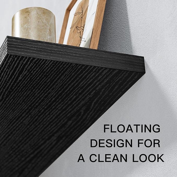 AMADA HOMEFURNISHING Floating Shelves Wall Mounted, 24 x 7 Inch Wall Shelves for Bathroom, Bedroom, Living Room, Black Shelves Set of 2 - AMFS05 | Wall Shelves, for Bathroom, Bedroom, Living Room, Shelves