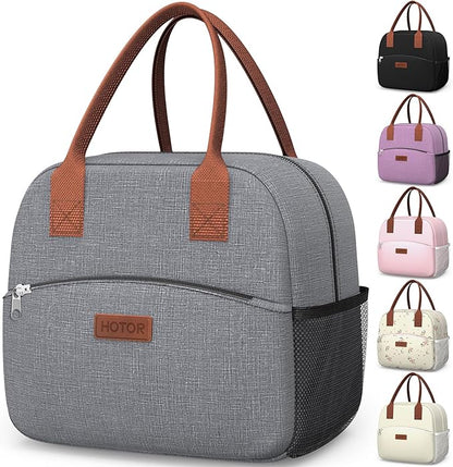 HOTOR Lunch Bag for Women & Men - Wear-Resistant Insulated Lunch Box with Large Capacity, Multi-Functional Cooler Bag for Office, Picnic, Grey, 10L, 10.60" x 5.90" x 9.50"