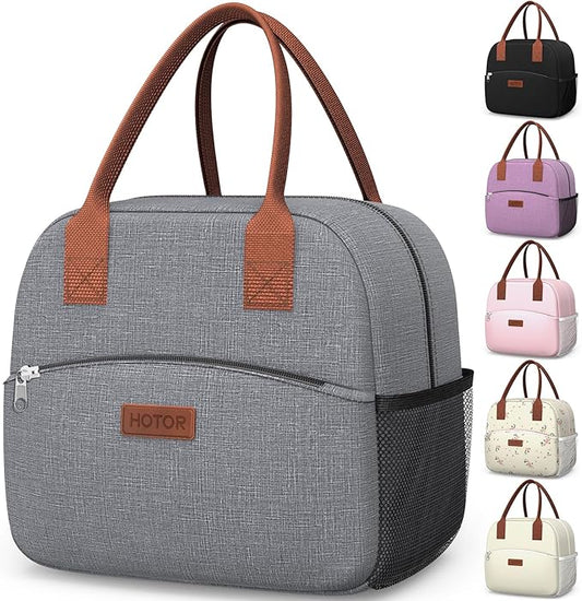 HOTOR Lunch Bag for Women & Men - Wear-Resistant Insulated Lunch Box with Large Capacity, Multi-Functional Cooler Bag for Office, Picnic, Grey, 10L, 10.60" x 5.90" x 9.50"