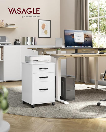 VASAGLE Mobile File Cabinet, 3 Drawers Filing Cabinet with Wheels, for Home Office, for A4, Letter Sized Documents, Adjustable Hanging Rail for File Folders, Cloud White UOFC065WB02S