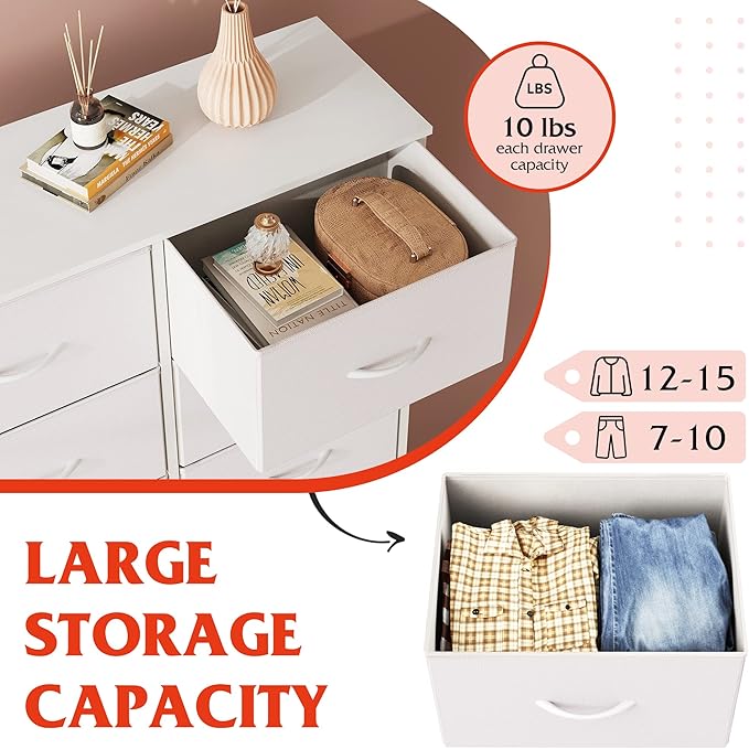 WLIVE White Dresser for Bedroom, 6 Drawer Double Dresser, Fabric Closet Dresser with Fabric Bins, Chest of Drawers for Closet, Living Room, Hallway