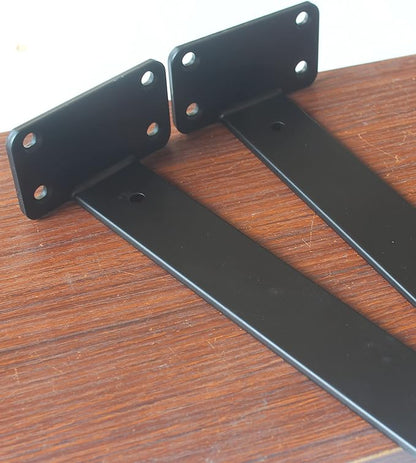 4 Pack - 11 inch Black Hidden L Shelf Bracket (1/5 Inch Thicked) Iron Floating Shelf Brackets Rustic Industrial Metal Brackets for Shelf Support