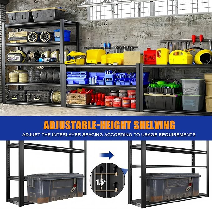 Garage Shelving Unit, Heavy Duty Storage Shelves, 24" D x 55" W x 84" H, Adjustable Metal Rack, Industrial Shelving for Basement, Garage, Basement