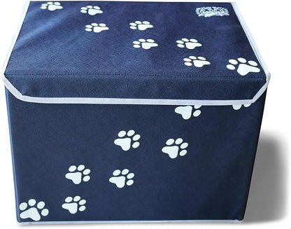 Feline Ruff Large Dog Toys Storage Box 16" x 12" Pet Toy Storage Basket with Lid. Perfect Collapsible Canvas Bin for Cat Toys and Accessories Too! (Blue)