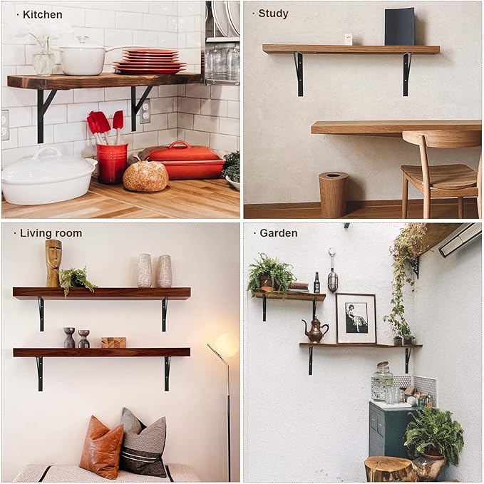 SOGAL 8 inches x 10 inches Heavy Duty Shelf Brackets,Black Shelf Bracket,Shelf Support Angle Brackets for Shelves, L Brackets Floating Shelf Brackets 4Pack