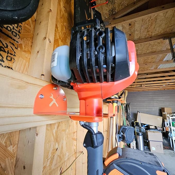 Upgraded Trimmer Rack Wall Mount - 8" Heavy Duty Weed Eater Hanger for Garage Wall, Garden Power Tool Holder Organizer Hooks for Grass Trimmer, Hedge Trimmer, Leaf Blower and Chainsaw, Orange, 1 Pack