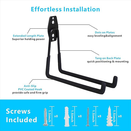Garage Hooks, 4 Pack Wall Mount Storage Hanger with 2 Extension Cord Holder Organizer, Heavy-Duty 7.5 inch Long Hooks for Ladder, Ski, Sports, Utility, Garden Tool, Hose Storage Rack Organizer