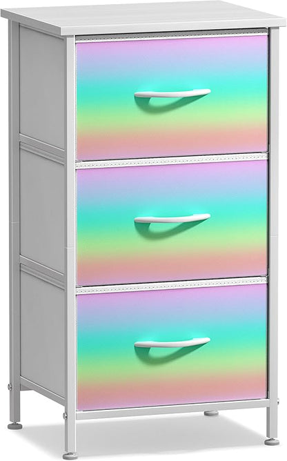 Sorbus Nightstand with 3 Drawers - Bedside Furniture & Accent End Table Chest for Home, Bedroom Accessories, Office, College Dorm, Steel Frame, Wood Top, Pastel Fabric Bins