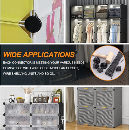 91Pcs Black Wire Grid Cube Connectors with Zip Ties and Wooden Hammer, Cube Storage Connectors Foot Connectors for Cube Storage Modular Closet Storage Organizer and Wire Shelving
