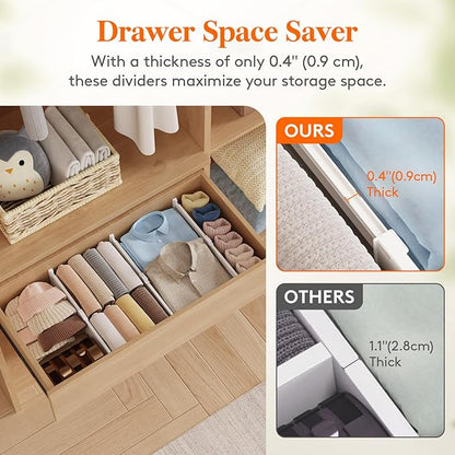 Lifewit 4" Tall 12 Pack Drawer Dividers, 27-42cm/10.5-16.5" Expandable Drawer Divider for Clothes, Adjustable Dresser Drawer Organizers, Drawers Separators for Dresser/Bathroom/Closet/Kitchen White