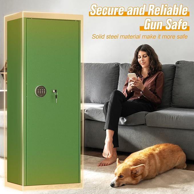 INTERGREAT Green Gun safes,Rifle Safe,Gun Safes for Home Rifle and Pistols, Long Gun Safe for Rifle Shotgun for Home,Quick Access Rifle Safes,Adjustable Shelves, Easy Assemble(8-12 guns)