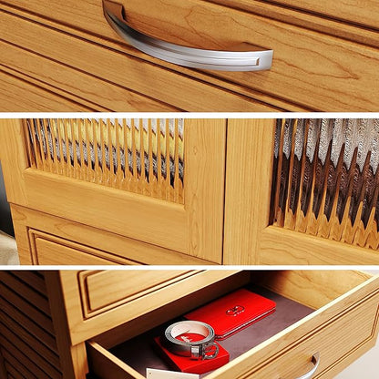 Wood Closet Organizer System with Shelves, 4 Drawers, Door & Hanging Rods - Wall Mounted Walk-in – Honey Maple Finish