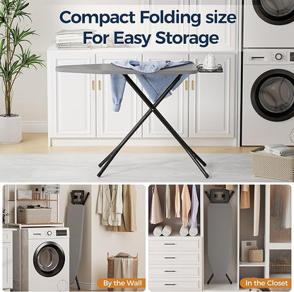 BEWISHOME Foldable Ironing Board, Compact Iron Board with 7 Adjustable Heights and Safety Iron Rest, Ironing Stand with Cover and Pad for Heat Resistance, for Laundry Room 43" X 13" Grey KYB01B
