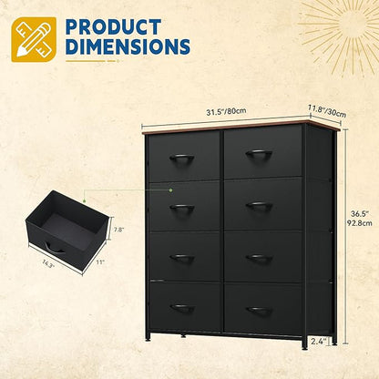 DWVO Dresser with 8 Drawers - Fabric Storage Tower, Organizer Unit for Bedroom, Hallway, Closets - Sturdy Steel Frame, Wooden Top & Easy Pull Fabric Bins (Burlywood Grain)