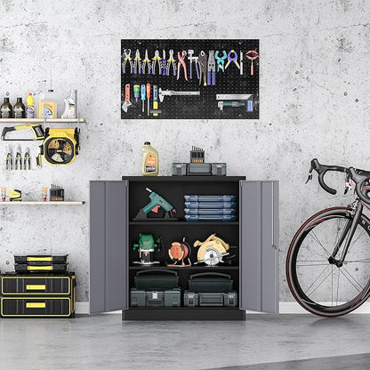 36" H Metal Storage Cabinet, Black Metal Cabinet with 2 Lockable Doors and 2 Adjustable Shelves, Garage Storage Cabinet for Home Office, Garage, School, Apartment, Warehouse