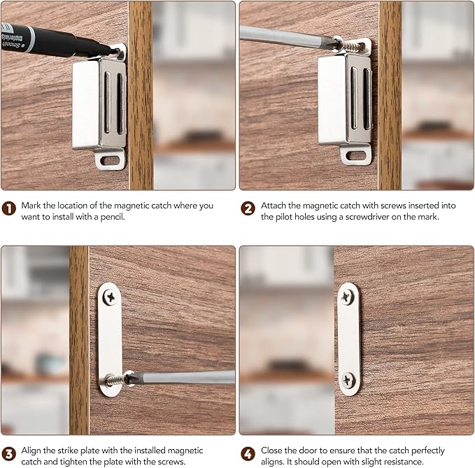 Ravinte 10 Pack Silver Magnetic Door Catch, Brushed Satin Nickel Cabinet Magnets, Strong Magnetic Catch Latch for Kitchen Cabinets, Drawers & Cupboards, Stainless Steel Closures