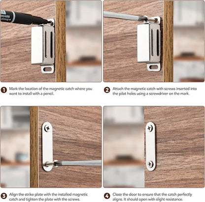Ravinte 10 Pack Silver Magnetic Door Catch, Brushed Satin Nickel Cabinet Magnets, Strong Magnetic Catch Latch for Kitchen Cabinets, Drawers & Cupboards, Stainless Steel Closures
