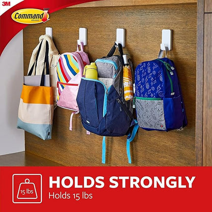 Command 15 Lb XL Heavyweight Wall Hook, Damage Free Hanging Wall Hook with Adhesive Strips, Heavy Duty Single Wall Hook for Hanging Back to School Organizers, 2 White Hooks and 8 Strips