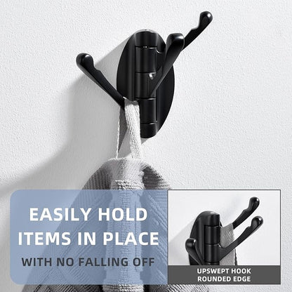 Angle Simple Folding Towel Hook Matte Black, Metal Swivel Robe Hook, Bathroom Towel Holder, Clothes Coat Holder for RV Home Storage, Wall Mount