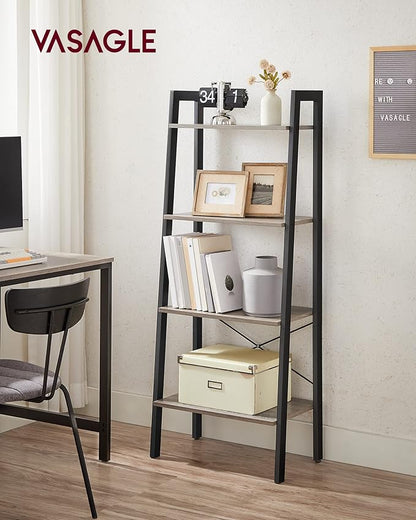 VASAGLE Ladder Shelf, 4-Tier Bookshelf, Storage Rack, Bookcase with Steel Frame, for Living Room, Home Office, Kitchen, Bedroom, Industrial Style, Heather Greige and Ink Black ULLS44MB