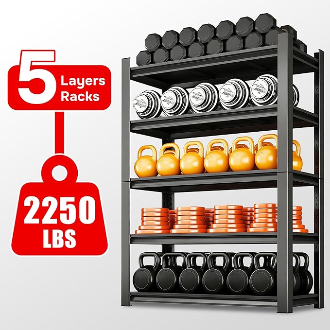 71"H Heavy Duty Metal Garage Shelving Unit, 5-Tier Garage Storage Shelves, 3000 lbs Capacity, Adjustable Tall Steel Shelf Rack Organizer for Basement Pantry Kitchen Warehouse, 35"W x 14"D, Black