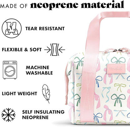 Fit & Fresh Neoprene Lunch Bag For Women, Insulated Womens Lunch Bag For Work, Tear & Stain Resistant Large Lunch Box For Women With Containers and Ice, Machine Washable Remi Bag, Dainty Bows