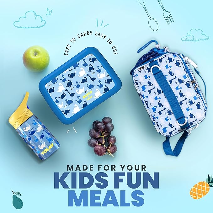 YOLAY Bento Box for Kids Lunch Box Leak-Proof, 5-Compartment Lunch Box Kids for Ages 3-10, Durable with Anti-Slip Base, Suitable for Schools, Outdoor and Travel (Mermaid) (Dino)