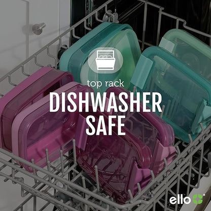 Ello 2-Pack Lunch Stack Plastic Food Storage Container Bento Box with Airtight, Leak-Proof Locking Plastic Lids and Silicone Base, BPA-Free, Freezer, Microwave, and Dishwasher Safe, Guava