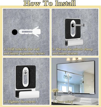 12 Pack Heavy Duty Metal Mirror Clips Kit with Screws & Rubber Pads for Frameless Mounting - Wall Tile Billboard Mirror Hanger Hardware (Silver)