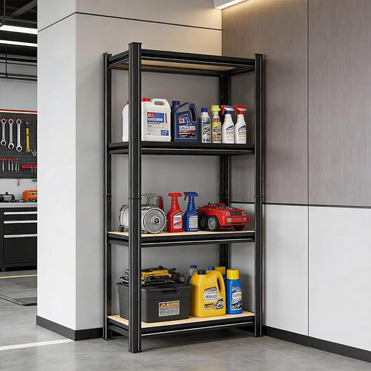 Garage Shelving Unit, Heavy Duty Adjustable Storage Shelves, Metal & Wood Pantry Shelf Organizer, 2000 lbs Capacity Shelves for Heavy Tools and Equipment, 4Tier-23.6" Wx x11.8 Dx x45.7 H