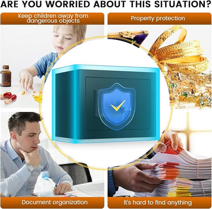 Safe Box, Fireproof Home Safe with Fireproof Waterproof Bag, 9.84 Inches Tall Anti-Theft Digital Security Lock Box with Smart Alert System, Removable Shelf, Mute Function, Document Safes for Jewelry