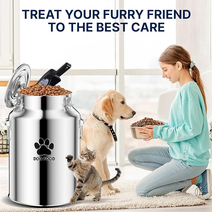 40Lbs Large Metal Dog Food Storage Container, Stainless Steel Dog Food Storage Tank, Multifunctional Storage Bin with Lid and Spoon, Food Storage Container for Big Dogs, Keep Fresh, Easy to Clean