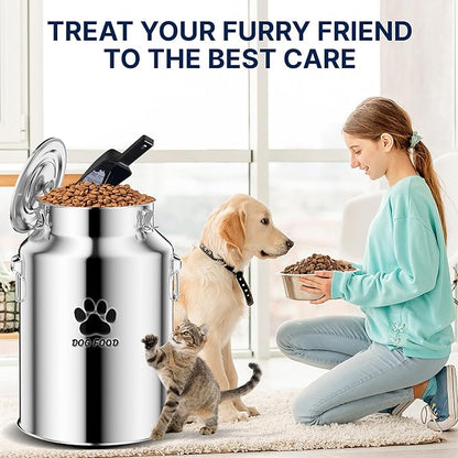 40Lbs Large Metal Dog Food Storage Container, Stainless Steel Dog Food Storage Tank, Multifunctional Storage Bin with Lid and Spoon, Food Storage Container for Big Dogs, Keep Fresh, Easy to Clean